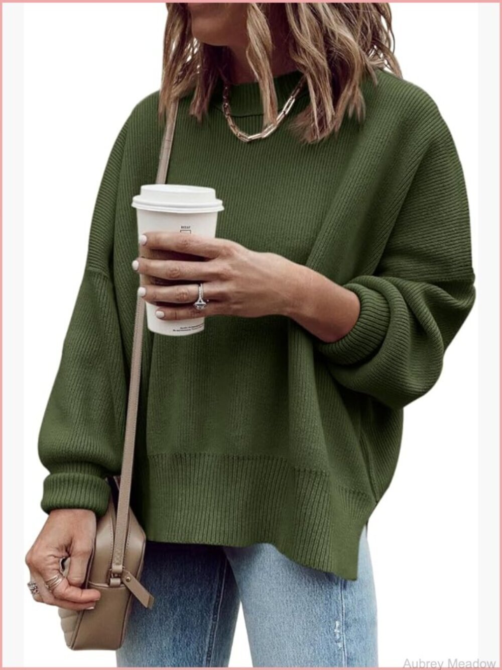 Oversized Slouchy Tunic Sweater Long Sleeve Ribbed Knit Side Slit Pullover